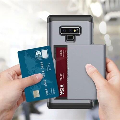 For Samsung Galaxy Note 9 Shockproof Armor TPU Phone Case 2 in 1 Slide Wallet Credit Card Slot Back Cover Men Phone Accessories