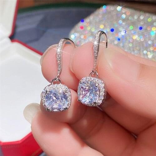 Huitan Elegant Womens Dangle Earrings with Crystal Cubic Zirconia Simple Stylish Female Earrings Wedding Trend Fashion Jewelry