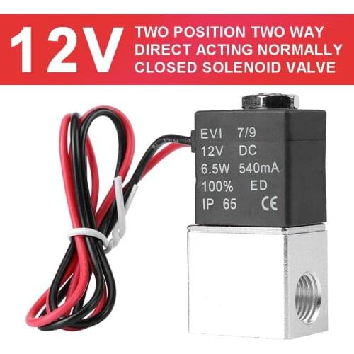 12V Pneumatic Electric Solenoid Valve for Air Gas Liquid Water 1/4'' 2 Way Professional Air Gas Liquid Normally Closed Valves