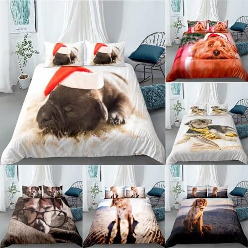 Euro Size Pet Dog Bedding Set Animal 3D Printed Cute Puppy Microfiber Duvet Cover 2/3 pcs Bedclothes Pillowcase Comforter Cover