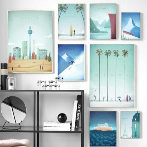 Canvas Art Painting London New York Miami Rio Berlin Japan Vintage Travel Cities Landscape Posters And Print Wall Art Picture