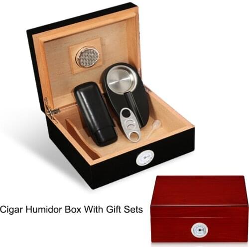 Cedar Wood Cigar Box Cigar Humidor Case Moisturizer Storage Box With Gadgets Gift Set Ash Ashtray Zigarren Travel Case Cutter