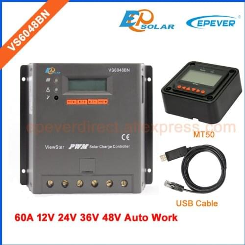 Controller 48V Battery Charger Solar regulator PWM EPEVER EPsolar VS6048BN 60A 60amps USB cable for connecting PC 36V 24V 12V