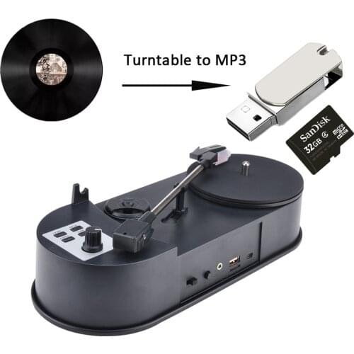 33/45RPM Turntable Player Converter to Save Vinyl Music Records to TF Card/USB Built in Speaker Turntable to MP3 No Need PC