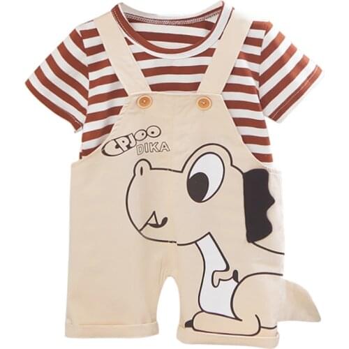 Summer Cute Baby Boys Clothes Set Striped + T-shirt Overalls Infant Outfits Kids Children Instagramable Clothing Suit 2PCS