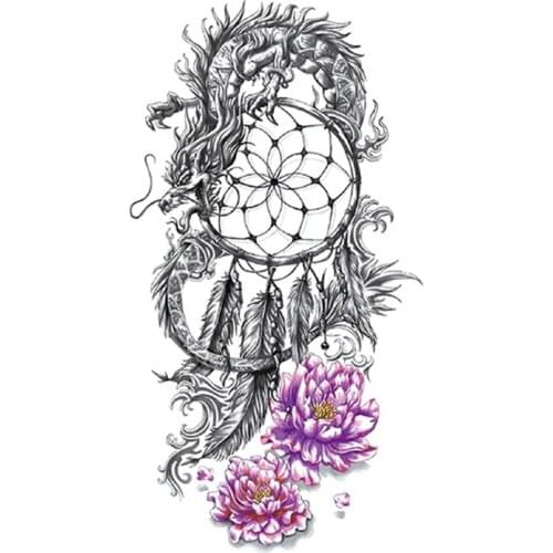Dream Catcher Dragon Waterproof Temporary Tattoo Stickers Feather Pink Flowers Fake Tattoos Flash Tatoos Arm Body Art Women Men