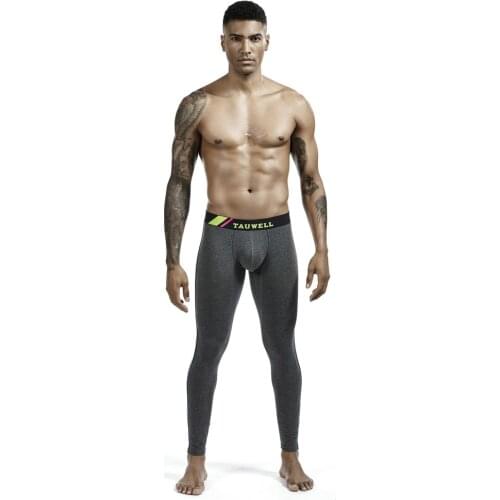Solid Mens Long Underwear Cotton GYM Stretch Soft Underpants Breathable U-convex Bulge Trousers Home-wear Casual Sweatpants Men