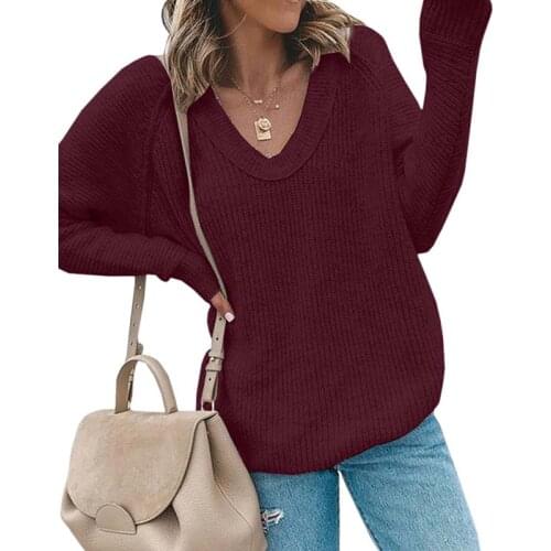 2020 Fall Winter Casual V-neck Oversized Sweaters Women Clothes Long Sleeve Loose Knitted Jumpers Ladies Solid Pullovers Female