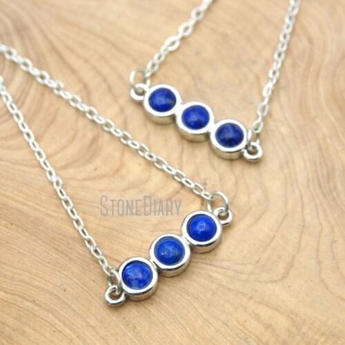 10Pcs Lapis Lazuli Chains Necklaces Three Silver Electroplated Round Shape Chains Necklaces Outlet 18-32inch NM15817