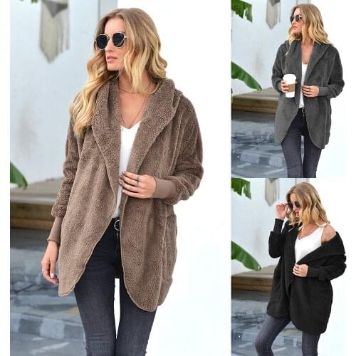 Greenwild TrenchTeddy Long Wool Coat for Women Female Walm Winter Clothes with Hood