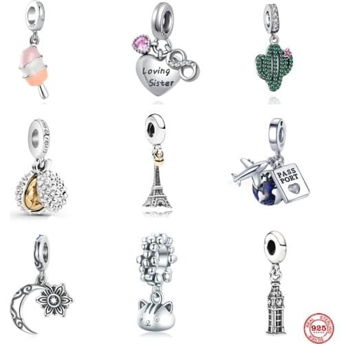 NEW 925 Sterling Silver Durian Pendant Towel Ice Cream Cactus Love Sister Bead Fit Original Pandora Charms Bracelet Jewelry DIY