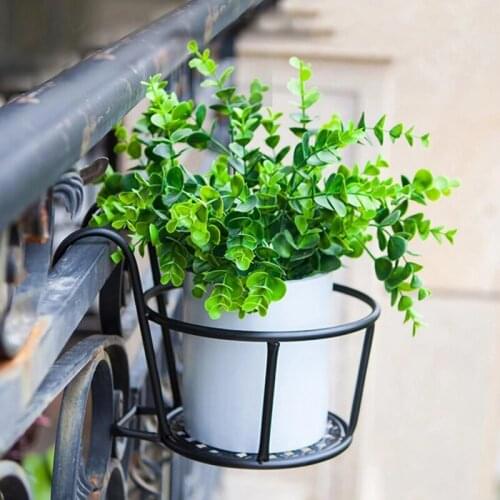 Balcony Hanging Plant Racks Round Flower Pot Rack Railing Fence Outdoor Window Iron Bonsai Stand Decoration