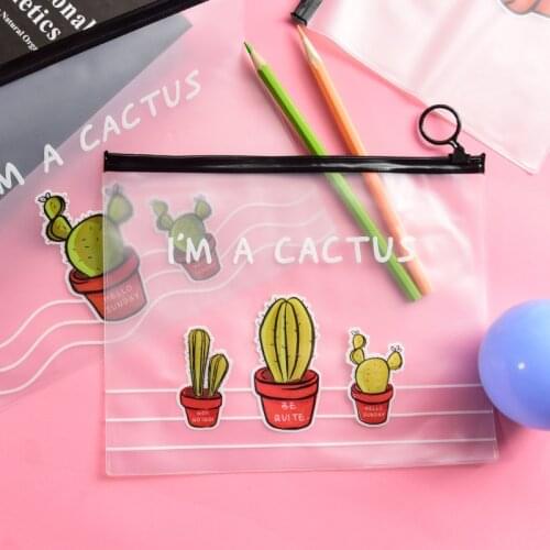 Cute Cactus Transparent Pencil Case Bags Waterproof Large Clear Pen Box Kawaii School Pencil Cases For Girls Korean Stationery