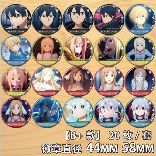 Anime Sword Art Online Kirito Eugeo Alice Asuna Sinon Figure 5882 Badge Round Brooch Pin Gifts Kids Collection Toy