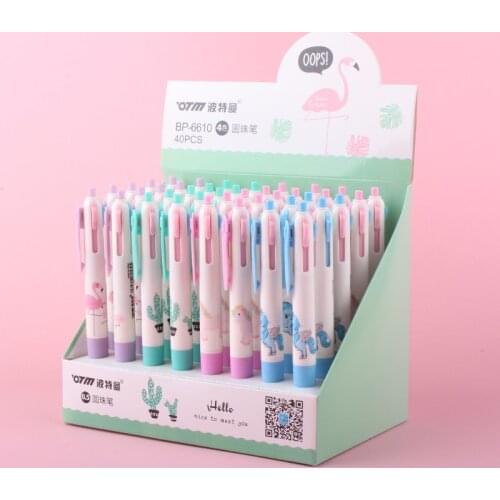 40 pcs/lot Flamingo Unicorn Cactus 4 Colors Ballpoint Pen Cute press ball pens School Office writing Supplies Stationery Gift