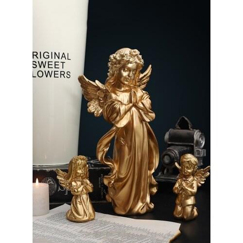 Nordic Golden Angel Ornaments Praying Angel Figures Statue Home Living Room Bedroom Decoration Accessories Office Desktop Decor