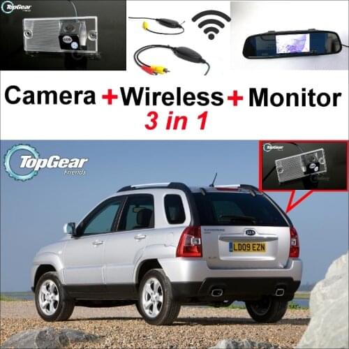 3 in1 Special Camera + Wireless Receiver + Mirror Monitor Easy DIY Back Up Parking System For KIA Sportage KM 2004~2010