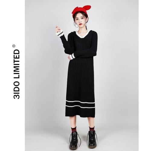 Spring women dress Spring women elegant dress 3idolimited Korean new color contrast stripe long skirt with overcoat