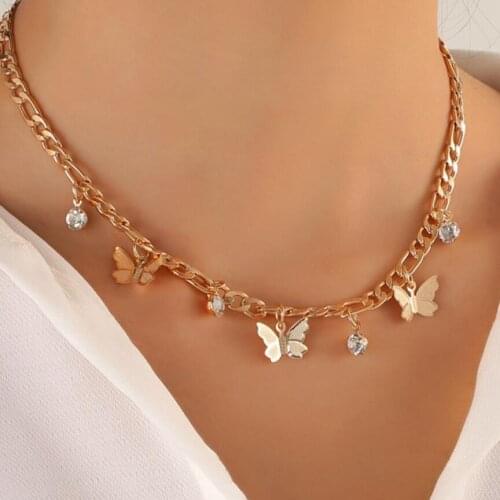 Vintage Multilayer Pendant Butterfly Necklace for Women Butterflies Rhinestone Charm Choker Necklaces Boho Fashion Jewelry Gift