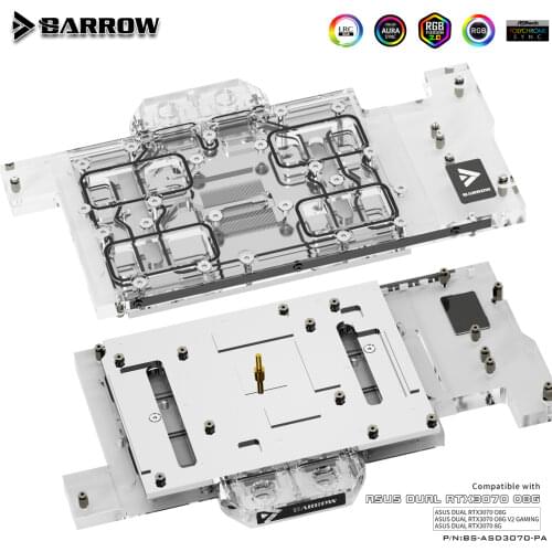 BARROW Full coverage Water Block use for ASUS DUAL RTX 3070 O8G Aurora GPU Card Support Original Backplate 5V Header A-RGB