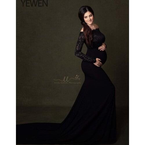 High Quality Maternity Gowns for Baby Showers Mermaid Shoulderless Long Sleeves Photography Prop Dresses for Pregnancy YEWEN