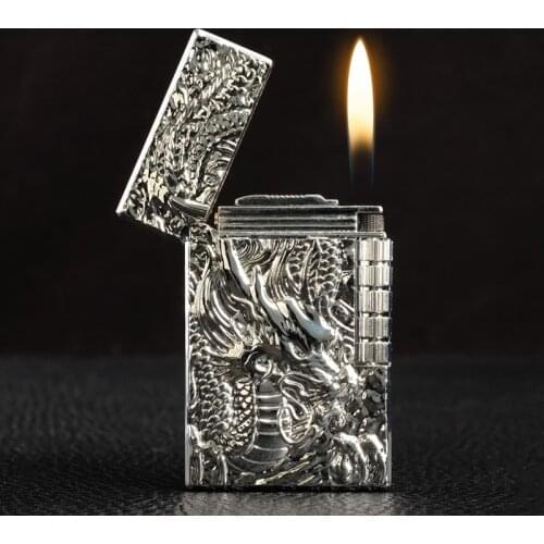 Dragon Emboss PING Bright Gas Lighter Creative Personality Grinding Jet Gas Lighter Butane Metal Sound Cigarette Cigar Inflated