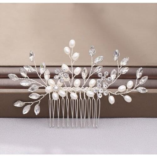 New Fashion Crystal Bridal Faux Pearl Hair Comb Rhinestone Handmade Flower White Wedding Bride Headwear EA