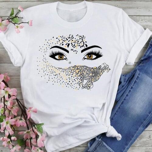 Women Sweet Sleep Animal Cute Eyelash Cartoon Summer Fashion Lovely Clothes Print Short Sleeve Tops Tees Tshirt T-Shirt