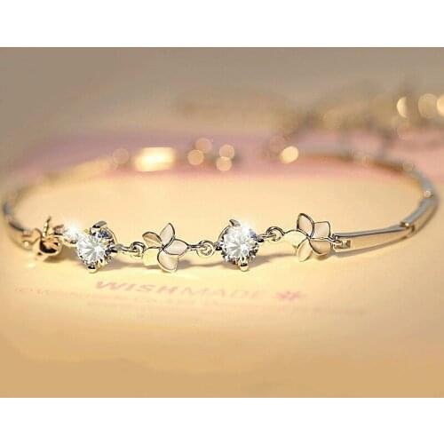 Lucky Flowers Charms Bracelet Classic Crystal Bracelets & Bangles For Women Silver color plated Jewelry Bileklik Pulseira Gift