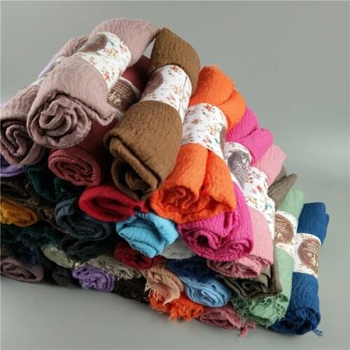 Women Plain Color Cotton Ripple crumple Scarf Fringe Scarf Shawls Wraps Hijabs 75Colors 20PCS/lot