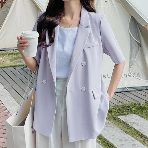 2021 Fashion Women Loose Summer Double Breasted Blazer Jackets Female Elegant Suits Coat Chic OL Casual Blazers Outerwear WB112