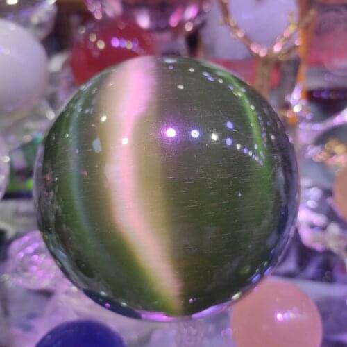1pcs 40mm Cat Eye Crystal Ball Green CatS-Eye Opal Natural Quartz Crystal Stone Ball Sphere Ornament Home Office Decor Crafts
