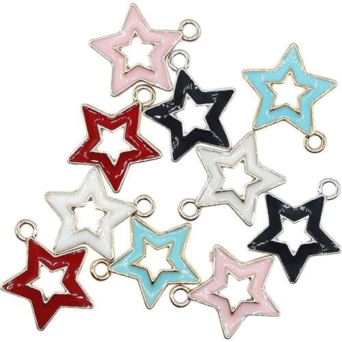10pcs/lot 16mm Cute Hollow star Enamel Hollow Charms for DIY Earring Necklace Girls Jewelry Handmade Findings XL1001