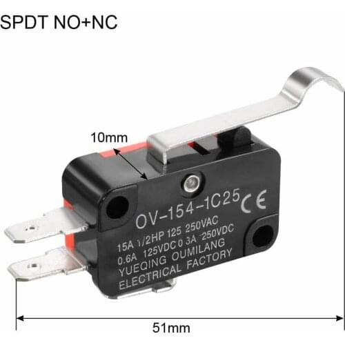 10pcs V-154-1C25 long handle roller Snap Action Push Button SPDT Momentary On-Off Micro Limit Switch 15A 250V Red/Black