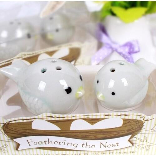 200sets=400pcs Feathering the Nest Ceramic Love birds bird Salt and Pepper Shaker Shakers Wedding Party Favour Bomboniere Gift