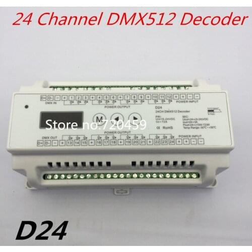 24 Channel DMX512 Decoder DC5-24V input 3A*24CH output Din Rail 24 Channel DMX Decoder for RGB LED Strip