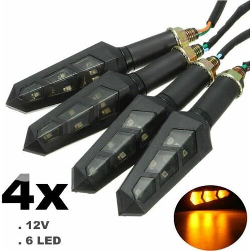 4Pcs Flashing Motorcycle LED Turn Signal Light 6 LED Water Flicker Flowing Indicators Blinkers Flexible Amber Light Lamp 12V