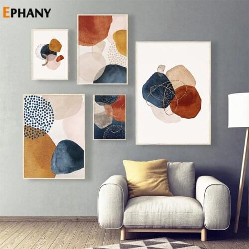 Abstract Geometric Morandi Orange Watercolor Canvas Painting Art Nordic Wall Poster Print Pictures for Living Room Home Decor