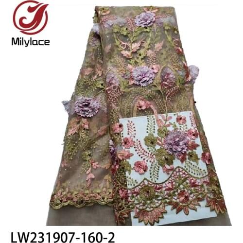 African Lace Fabric 2020 High Quality Embroidered Sequins French Tulle Lace Fabric for Sewing Clothes 5 Yards LW231907-160