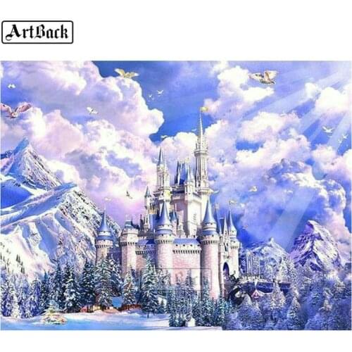 Castle winter 5d diy diamond painting landscape icon resin diamond mosaic 3d round sticker home decoration gift