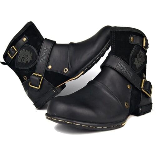 OTTO ZONE 2018 Autumn Mens Genuine Leather Boots Working Boots Mountain Shoes Vintage Oxford Ankle Boots High Quality Boots Men