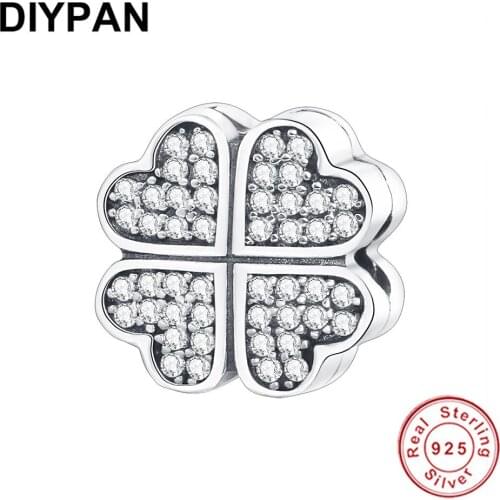 Fit Original Pandora Charms Bracelets 925 Sterling Silver Four Leaf Clover Clip Charm Bead Bangle Women Jewelry Berloque