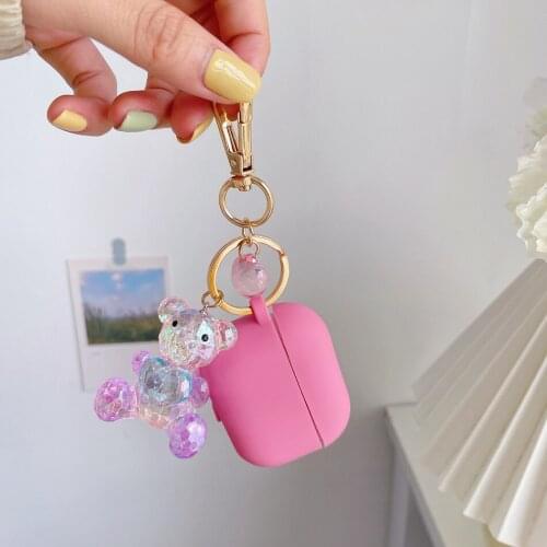 For AirPods Case Soft Silicone Plum Earphone Case For AirPods 2 3 AirPods Pro Protect Earphones Cover with Laser Bear Keyring