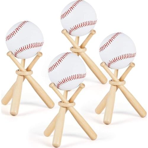 4 Sets Wooden Baseball Stand Display Holder With Mini Baseball Bats And Wooden Circles For Baseball Players Fans