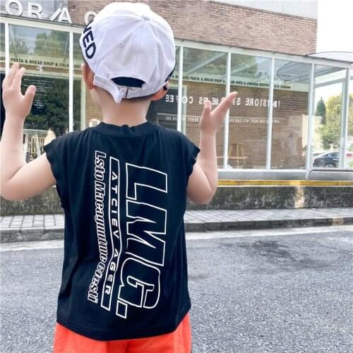 Childrens Boys Cotton T Shirt 2020 Summer New Baby Boys Casual Sleeveless Vest T Shirt Kids Pullovers Letter Print Top Tee 2-8Y