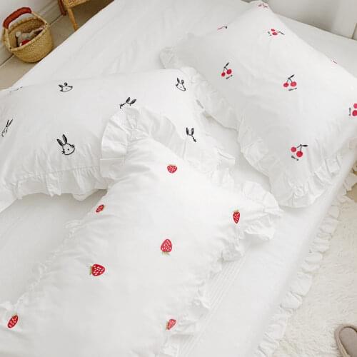 Kids Pillowcase 100% Cotton Pillowcases with Strawberry Rabbits Letter Pillow Case White Pillow Cover Girls Pillow Covers 1PC