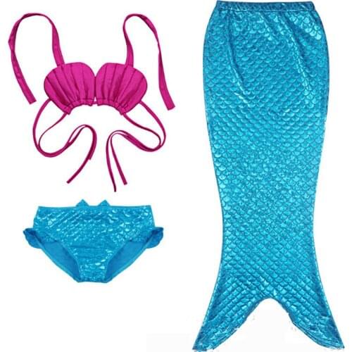 Girls Mermaid Tail Swimmable 3pcs Bikini Set 3T-8T, Children Costume Princess Swimming Suit, Monofin Models Optional