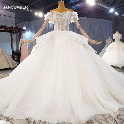 HTL2137 Elegant Wedding Dress 2021 Off Shoulder Short Sleeve Sequin Bride Dress Design Ball Tube Top Gowns