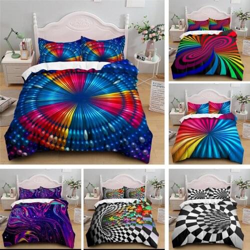 Geometric Print Bedding Set Soft Single King Queen Psychedelic 3D Abstract Duvet Cover And Pillowcase 2/3pcs Quilt Covers