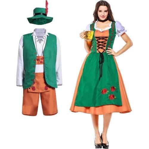 Oktoberfest Costumes Couple Lover Beer Festival Carnival Green Cosplay Set Halloween Housmaid Waitress Beer Man Beer Woman Cos